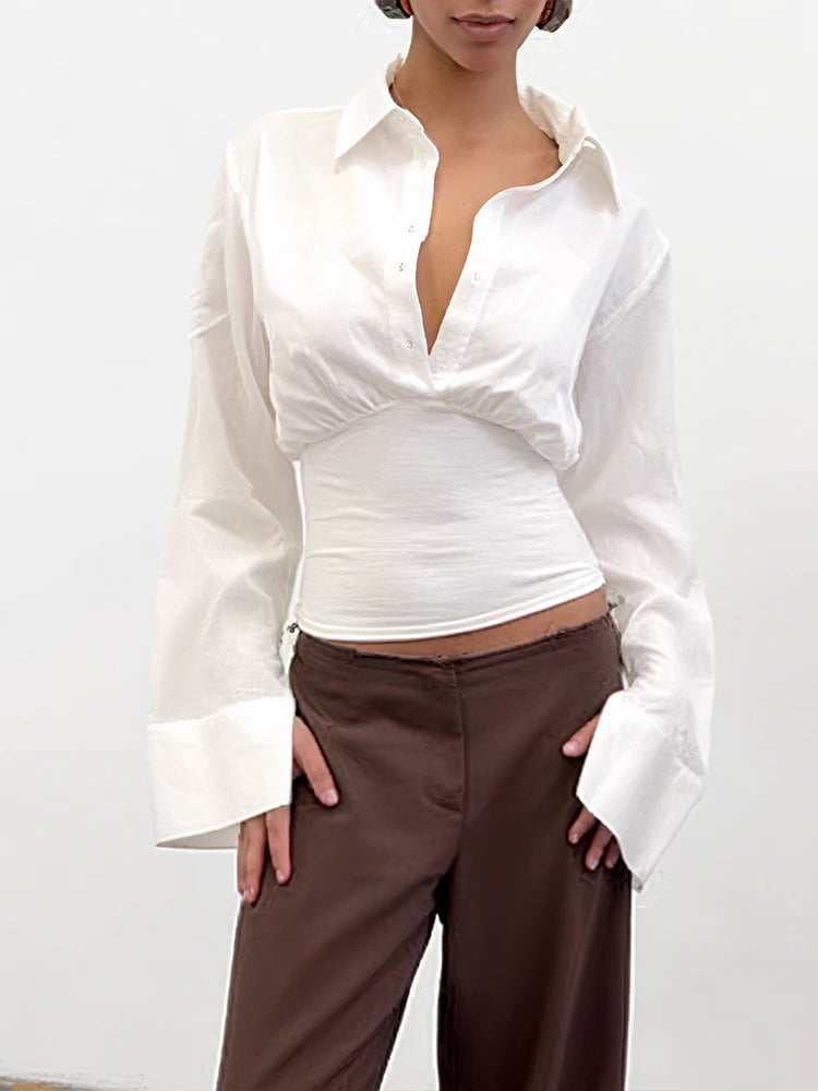BF - Polo-Neck Long Sleeve Crop Top
