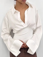 BF - Polo-Neck Long Sleeve Crop Top