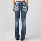 Embroidered Distressed Slim Jeans