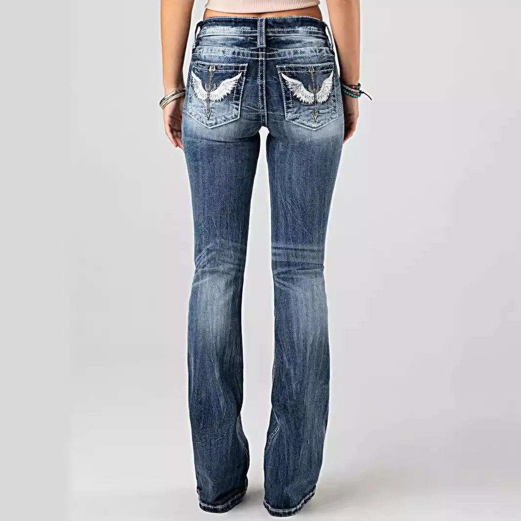 Embroidered Distressed Slim Jeans