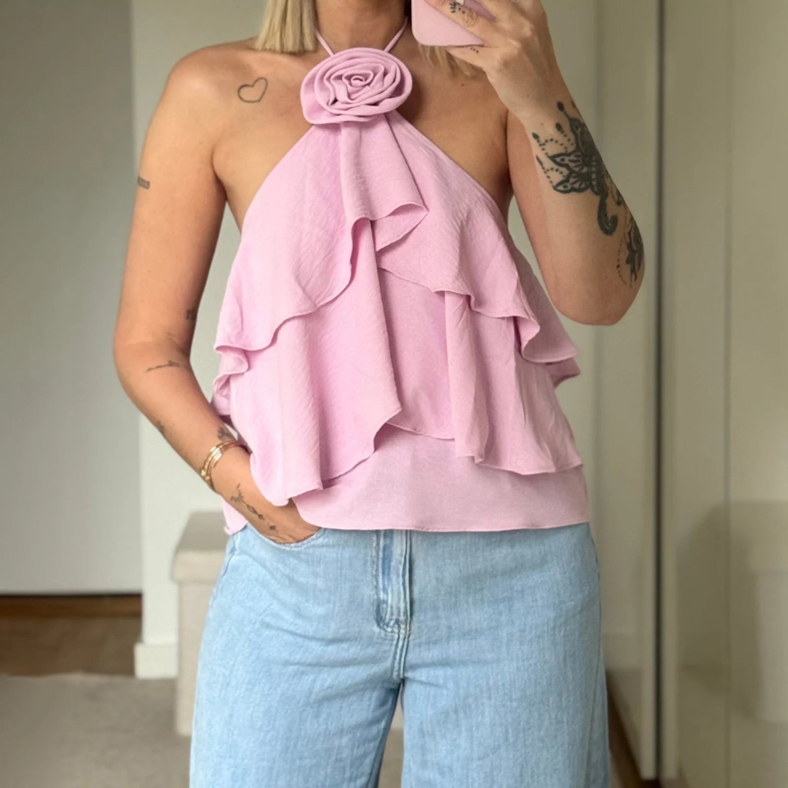 3D Ruffle Halter Top