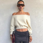 Skew Collar Oversized Crop Sweater