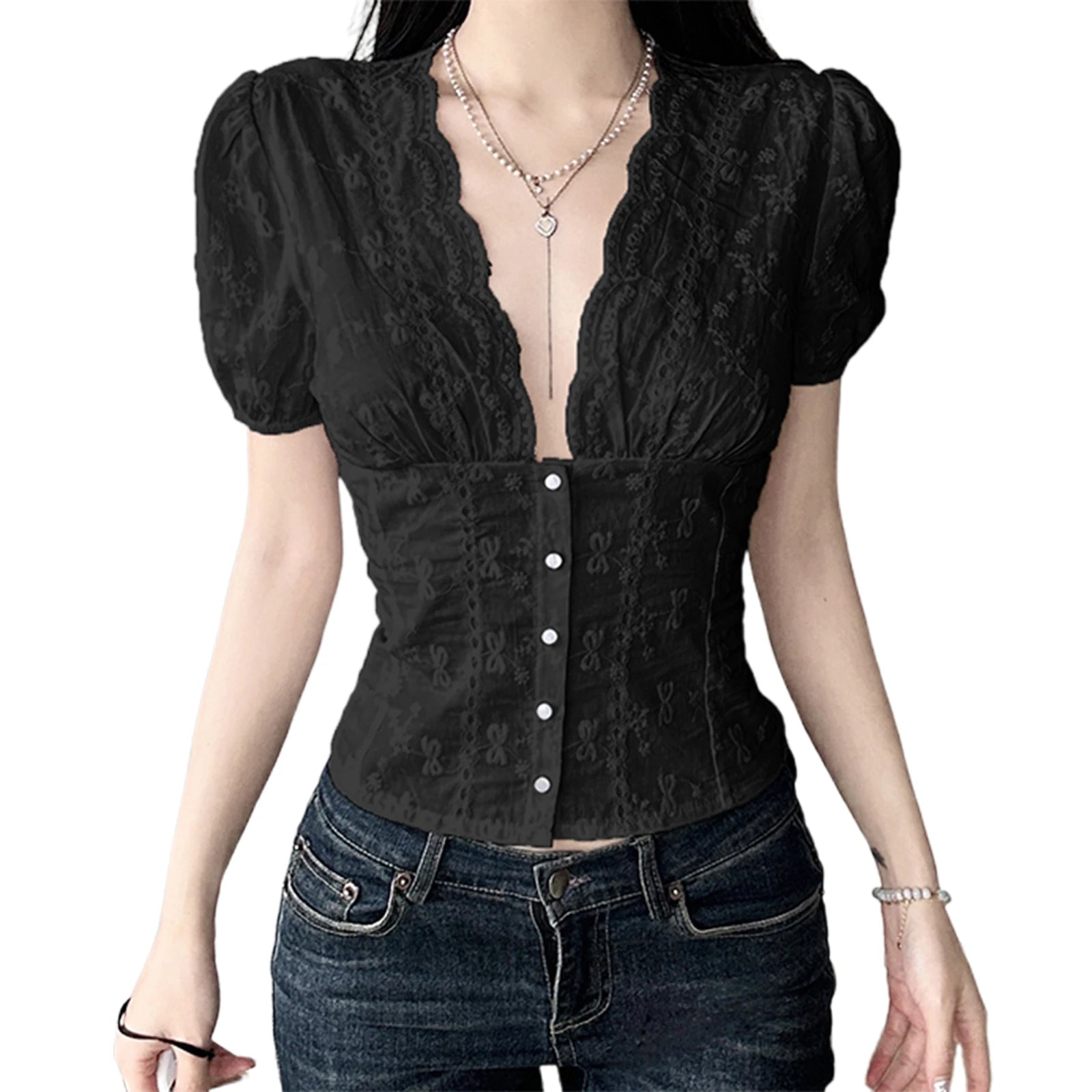 Floral Lace Button-Front Top