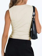 Front Button Tie-Up Tank