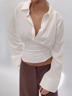 BF - Polo-Neck Long Sleeve Crop Top