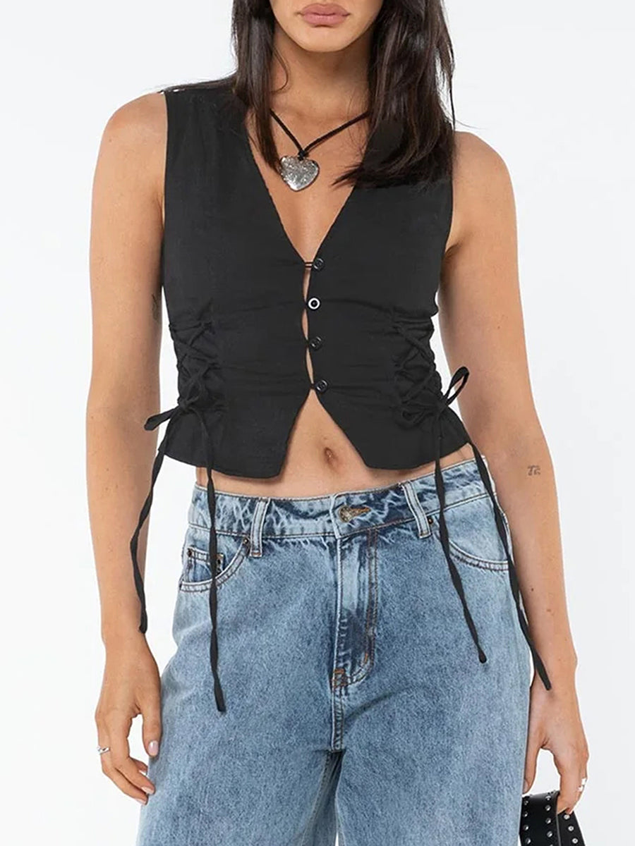 Front Button Tie-Up Tank