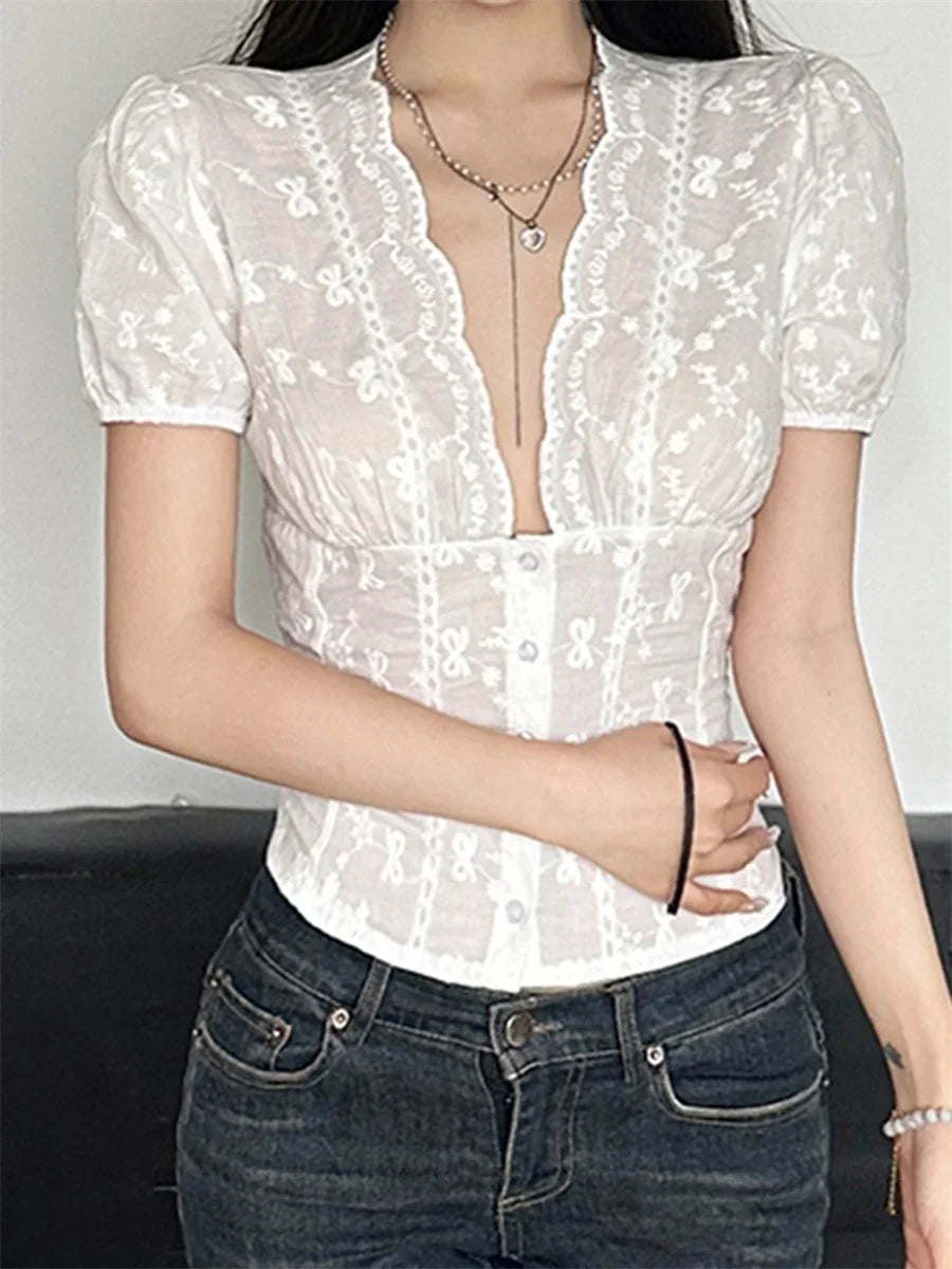 Floral Lace Button-Front Top