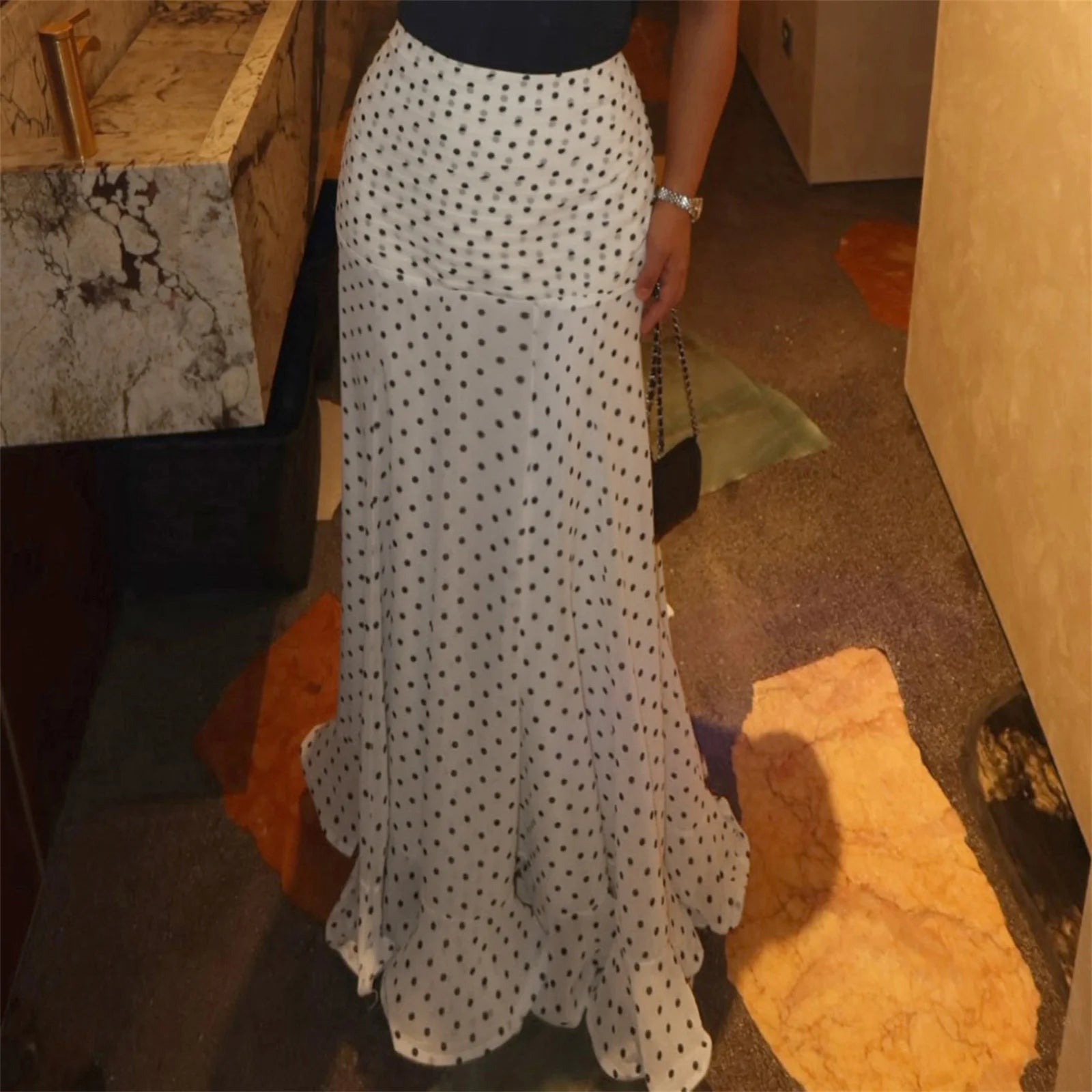 Polka Dot Ruffled Maxi Skirt
