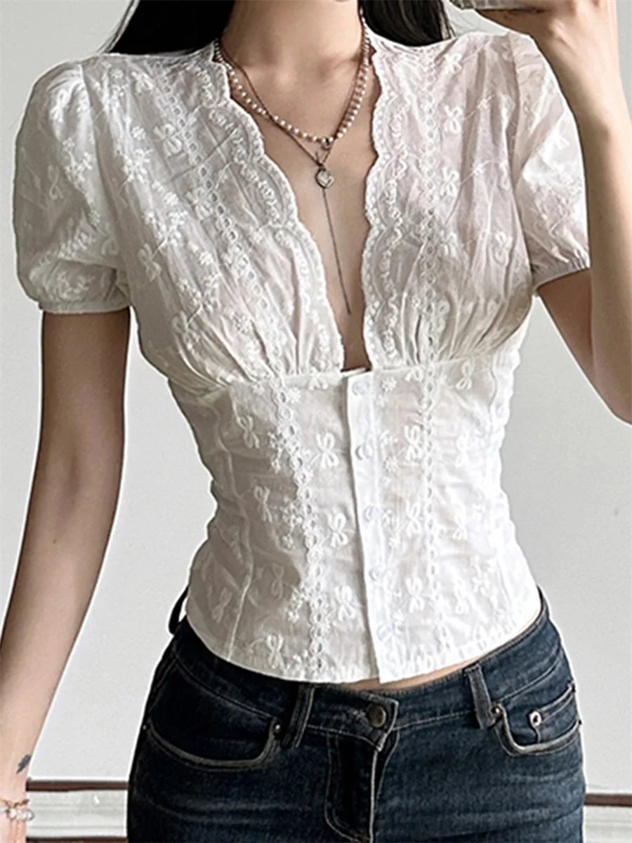 Floral Lace Button-Front Top