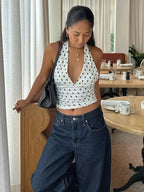 Polka Dot Lace-Up Halter