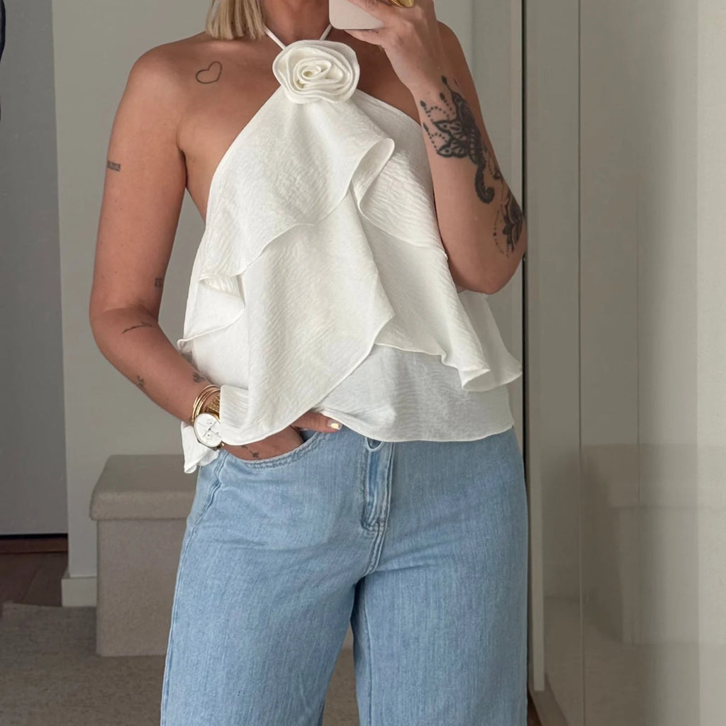 3D Ruffle Halter Top