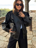 BF - synthetic leather stand collar Jacket