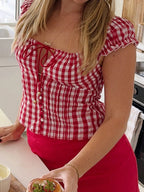 Plaid Tie-Front Crop Top