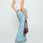 Plaid Bandage Split Maxi Skirt
