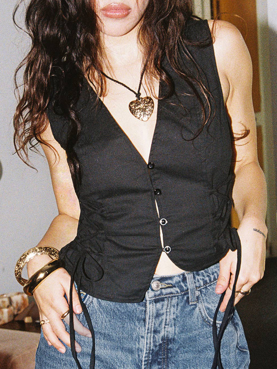 Front Button Tie-Up Tank