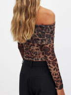 Leopard Mesh Ruched Top