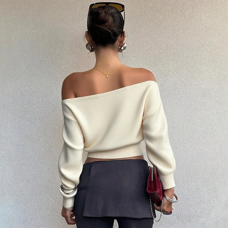 Skew Collar Oversized Crop Sweater