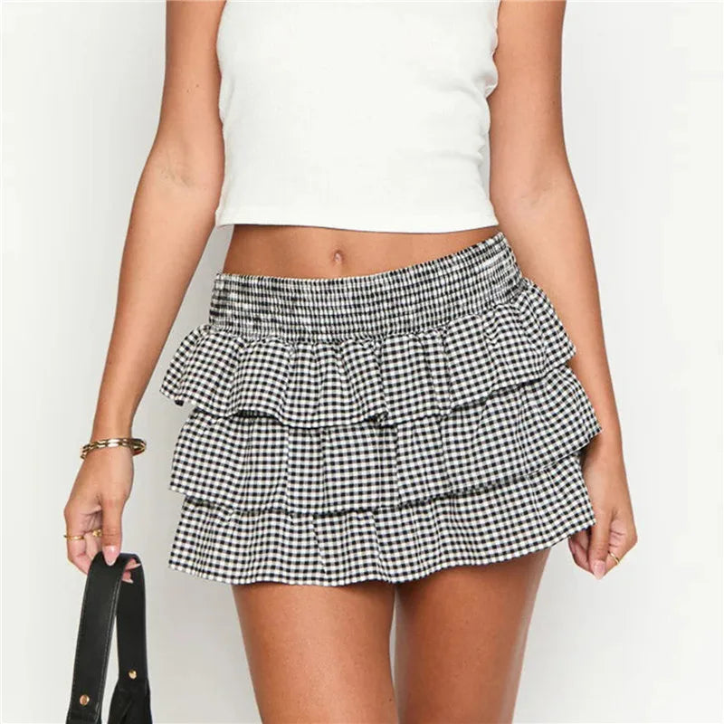 Plaid Ruffle Mini Skirt