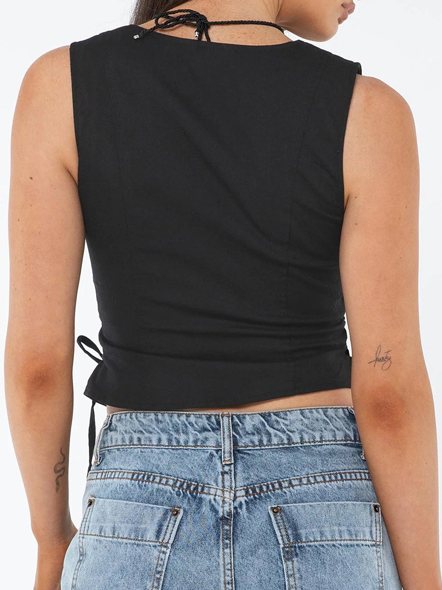 Front Button Tie-Up Tank
