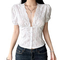 Floral Lace Button-Front Top