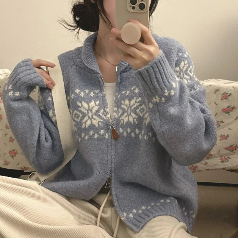 BF - Zipper Lapel Knit Jacket