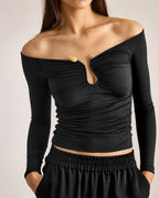 Slash Neck Patchwork Crop Top