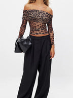 Leopard Mesh Ruched Top