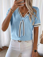 Ribbon V-Neck Knit Top
