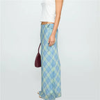 Plaid Bandage Split Maxi Skirt
