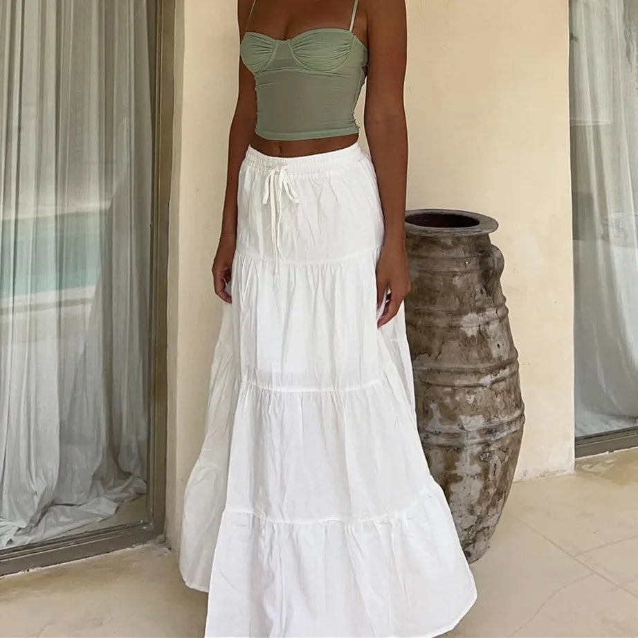 Boho Ruffle Pleated Maxi Skirt