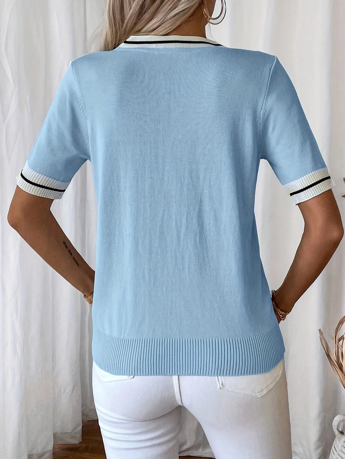 Ribbon V-Neck Knit Top