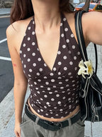 Polka Dot Lace-Up Halter