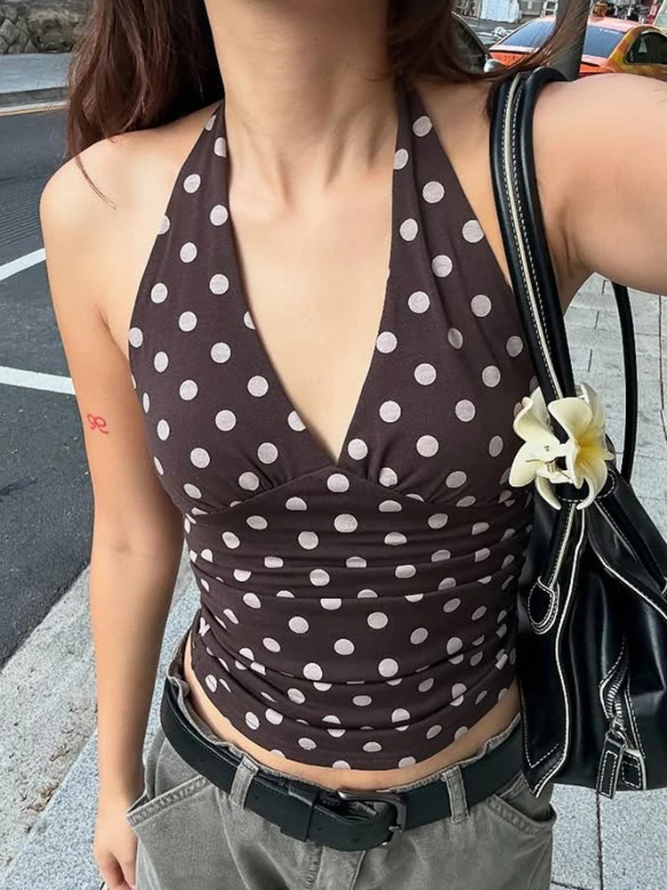 Polka Dot Lace-Up Halter