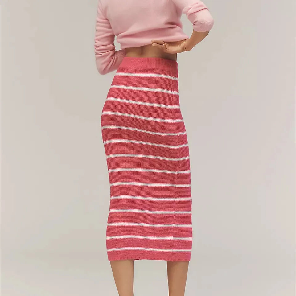 Striped High-Waist Knit Skirt