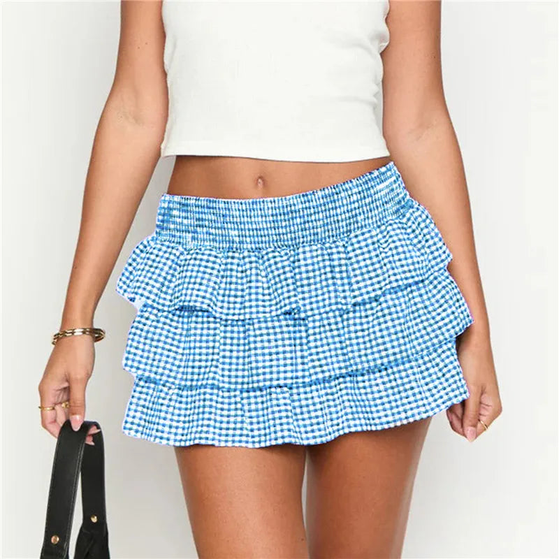 Plaid Ruffle Mini Skirt