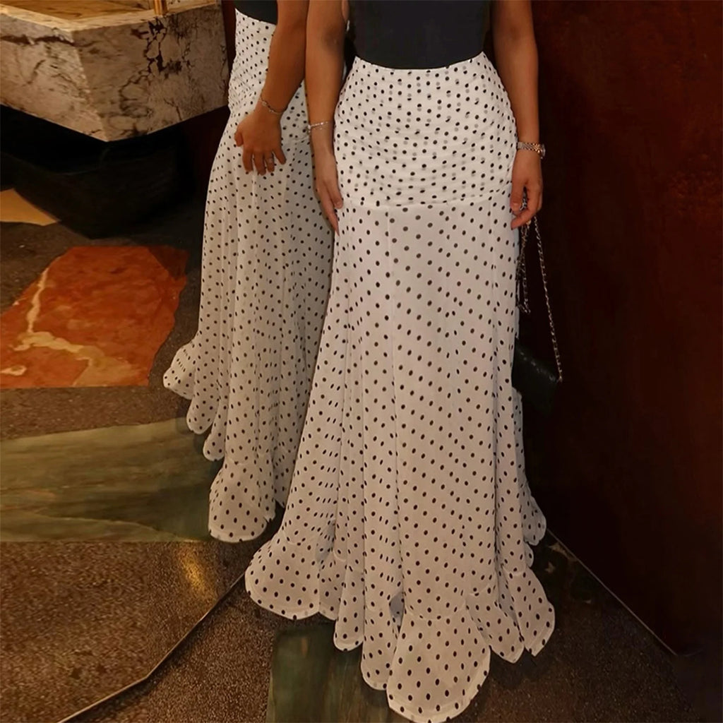 Polka Dot Ruffled Maxi Skirt