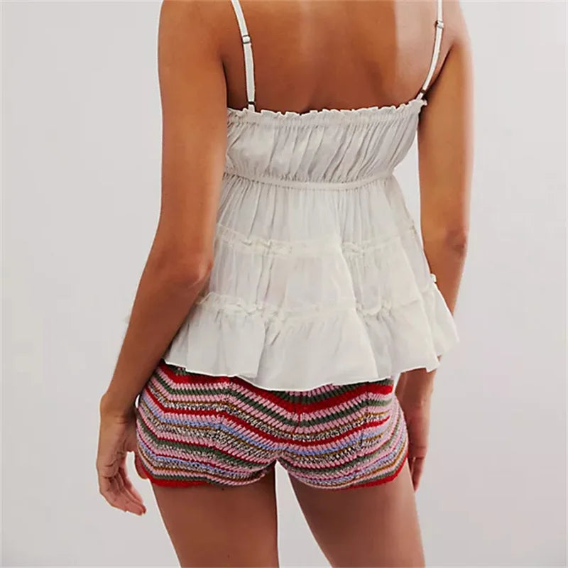 Wave-Striped Knit Micro Shorts
