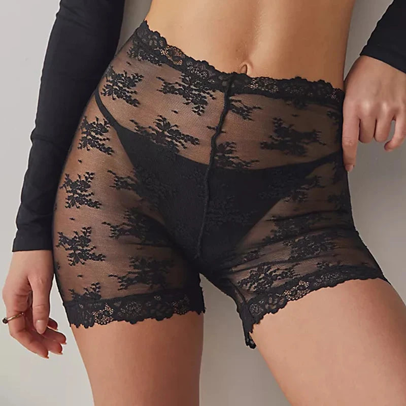 Y2K Lace Mesh Cover-Up Shorts