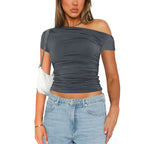 Slash Shoulder Pleated Top