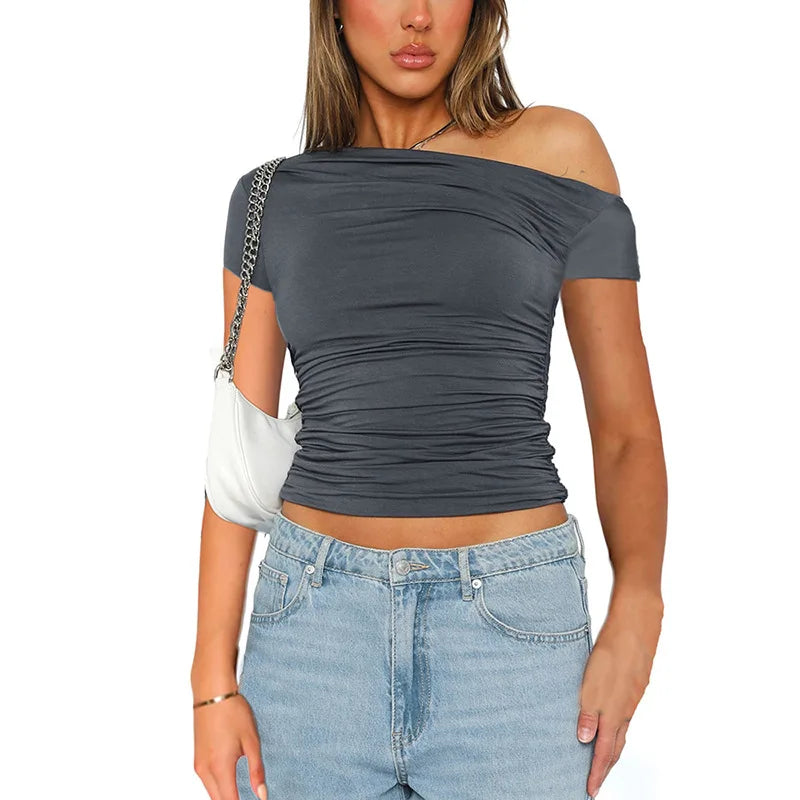 Slash Shoulder Pleated Top