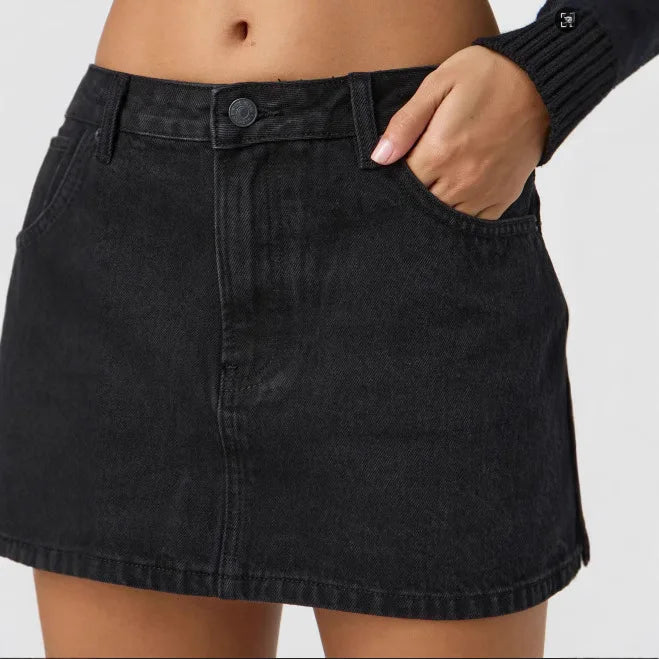 High-Waist Vintage Denim Mini Skirt