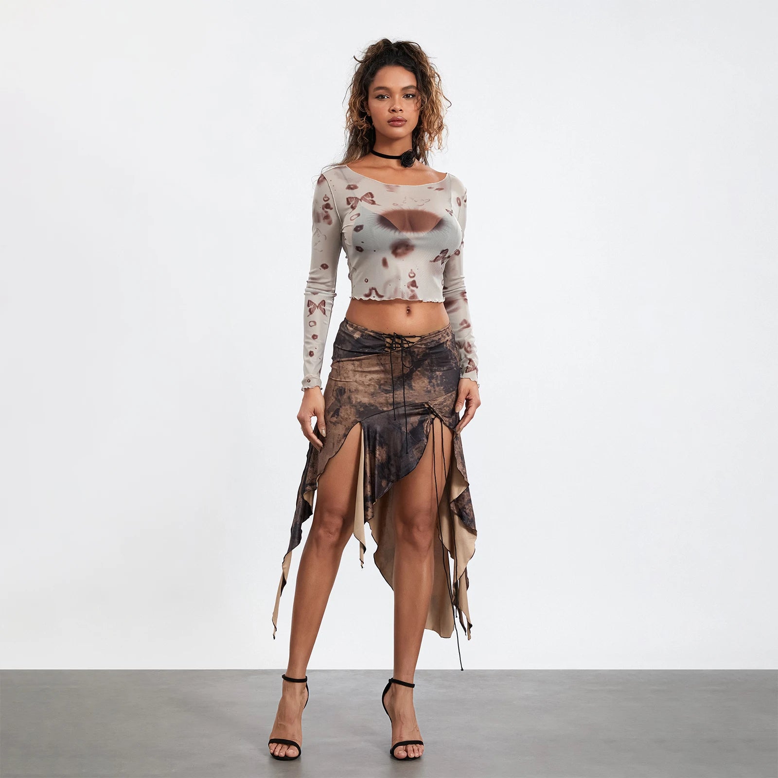 Front Tie Irregular Midi Skirt