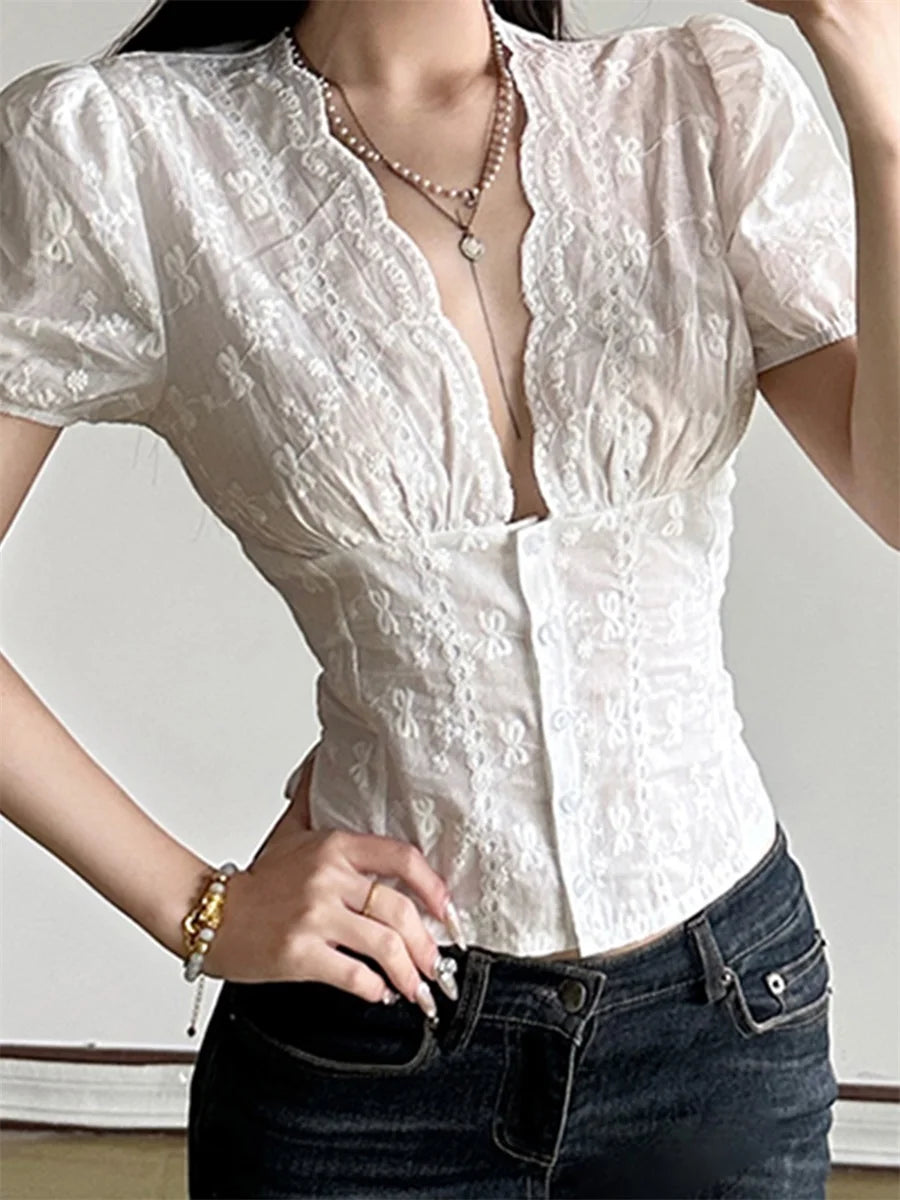 Floral Lace Button-Front Top