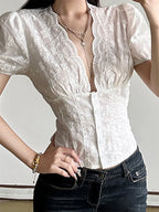 Floral Lace Button-Front Top