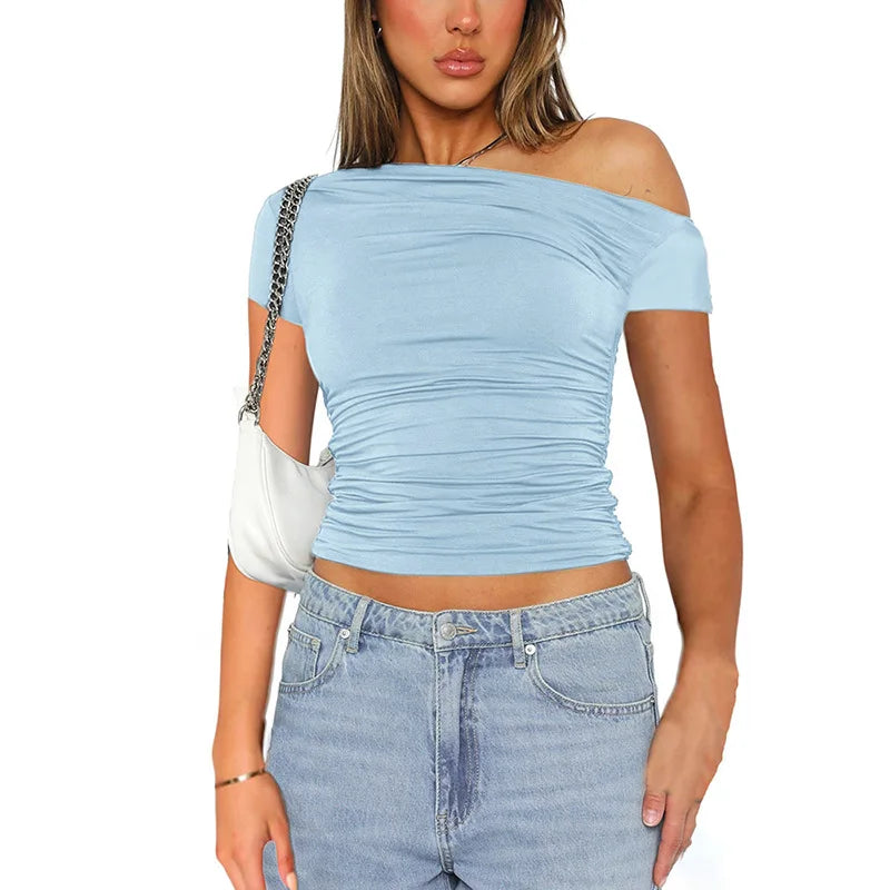 Slash Shoulder Pleated Top