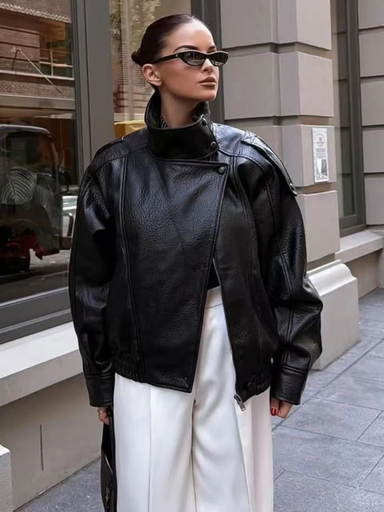 BF - synthetic leather stand collar Jacket