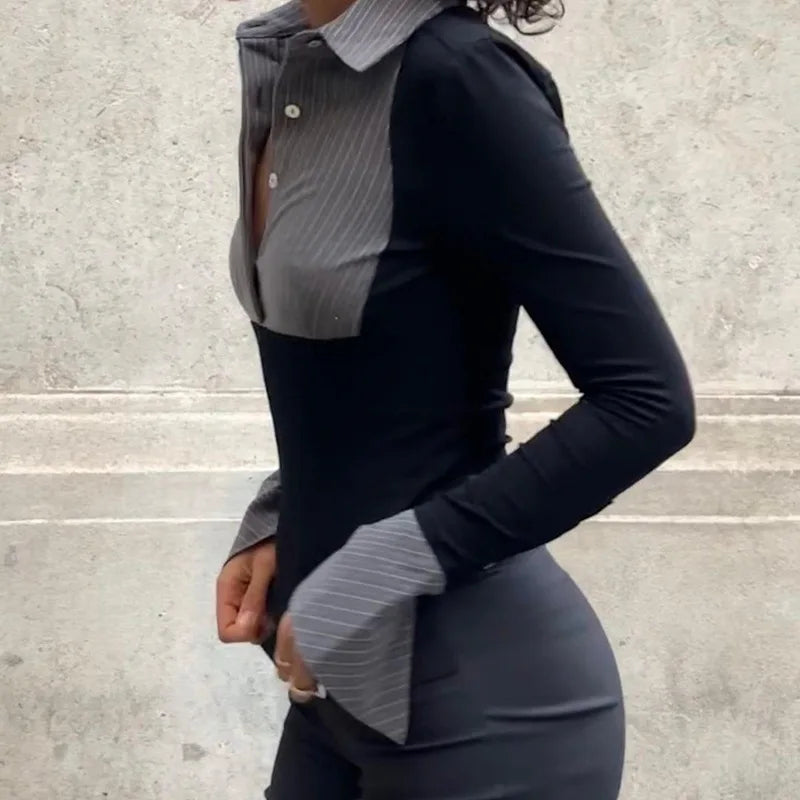 Striped Polo Collar Top