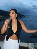Beaded V-Neck Halter Top