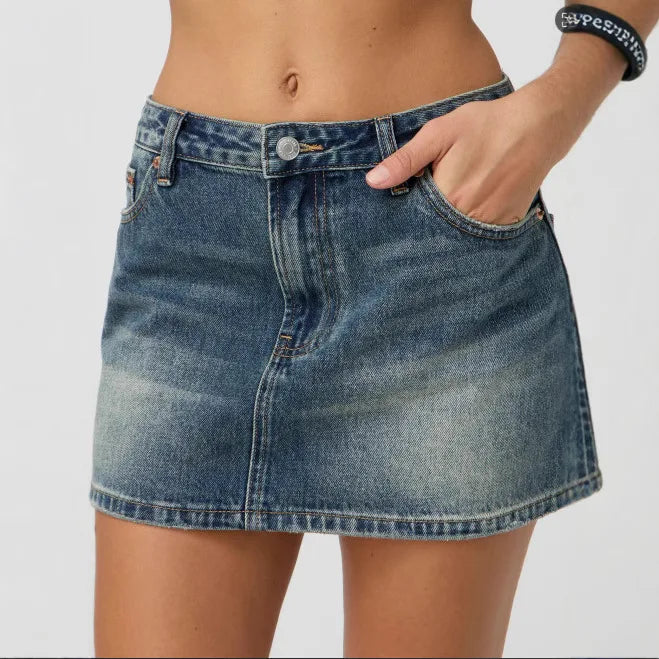 High-Waist Vintage Denim Mini Skirt