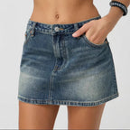 High-Waist Vintage Denim Mini Skirt
